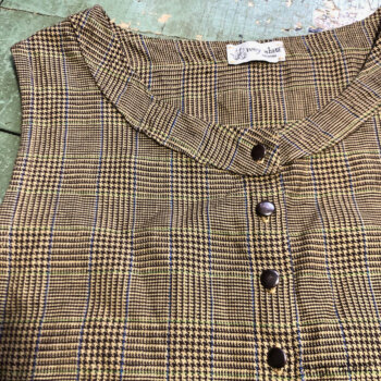 Neckline of the Porte Cochere Frock in a wonderful soft and washed plaid linen.