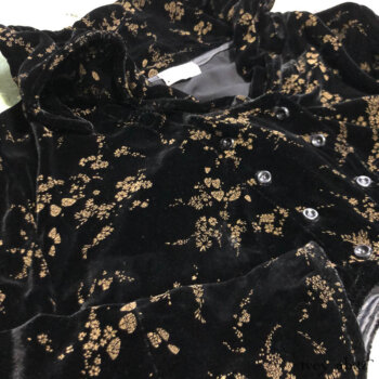 Eleanora Jacket looking resplendent in a stunning block printed velvet.