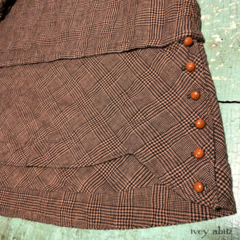 Harrison Frock in one of the finest plaid linens available in the world. Adorned with antique wooden composition buttons from the late 1800s.