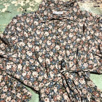 Coulson Shirt in a goes-with-pretty-much-everything floral silk chiffon. Adorned with antique wooden buttons, circa early 1900s.
