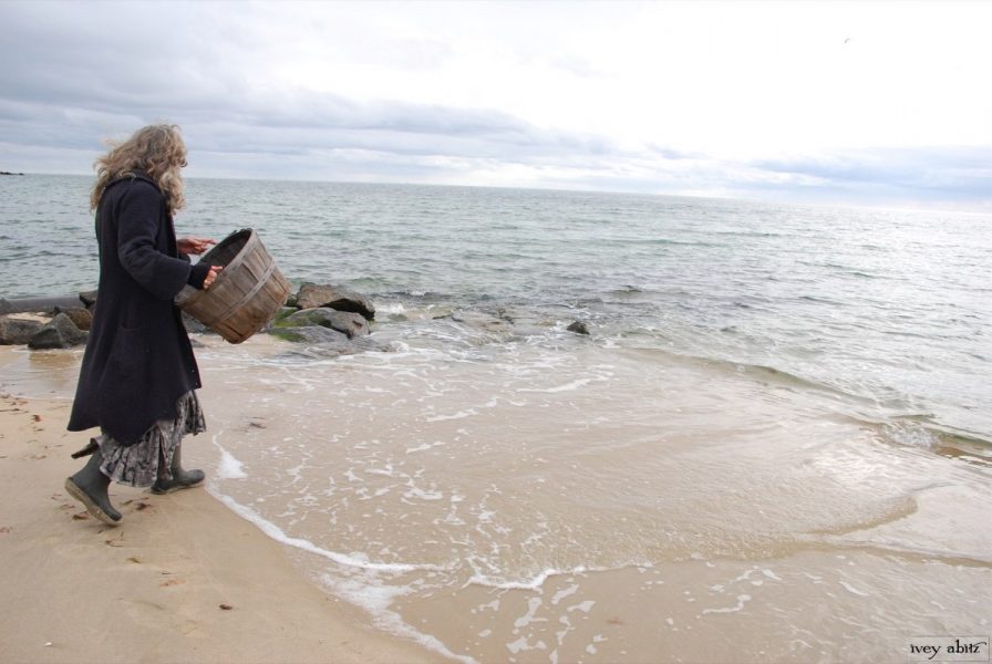 "Ivey Abitz designs are so versatile that I can wear them doing anything and look completely relevant. They have changed my life." Cindy is wearing her Chittister Duster Coat over her Blanchefleur Frock whilst gathering seaweed for her Saturday Farm garden.