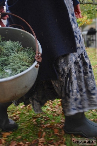 Garden herbs make their way back to the barn at Saturday Farm.