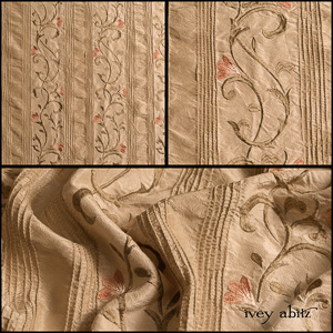 Description: Are you ready? Here is an heirloom and museum quality weave to add to your Ivey Abitz wardrobe. Embroidered silks are rare and stunning. Paired with pin tucks, though? Together, they make this weave even more rare and jaw-dropping special. To make it even more extraordinary, we have put it through special washings to bring out the texture and softness of this divine silk. Content: 100 percent silk, woven and embroidered in India. All season weave. Care: Simply hand wash or put through machine delicate cycle in cold water with a plant based detergent. We suggest using a natural fabric softener to maintain the softness we have washed into it. Tumble dry on extra-low heat with our artisan wool dryer balls to keep the relaxed effect that is featured in the Look Book.