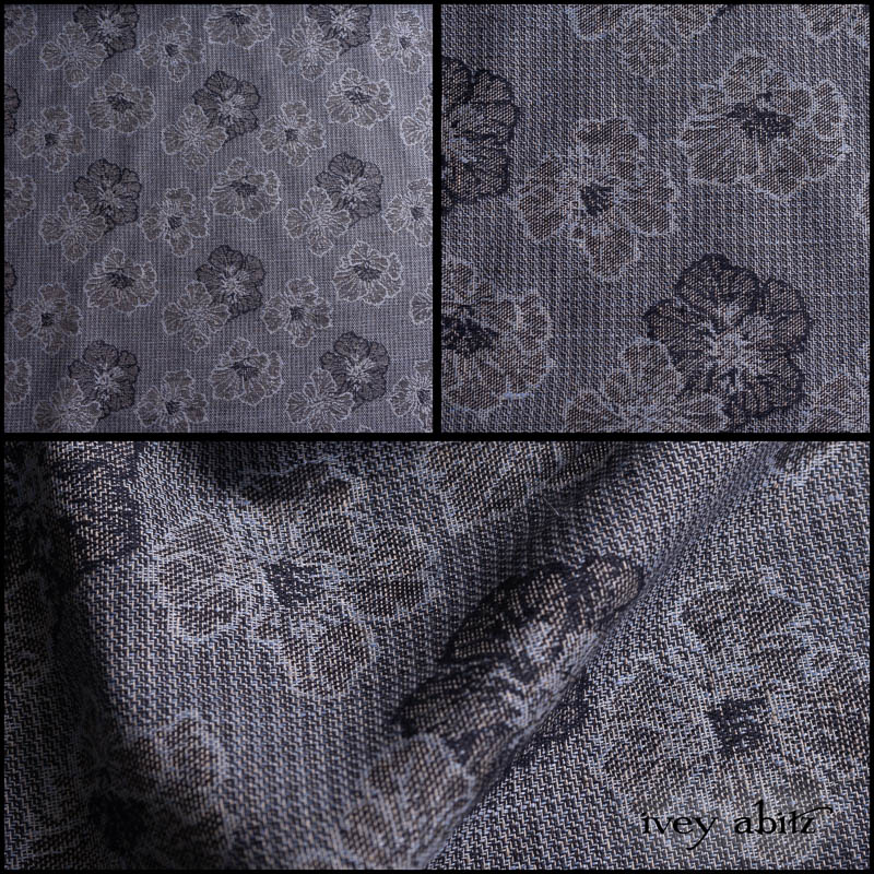 Description: If we had to choose a fabric that represents our entire special limited edition collection, this would have to be it. Its uniqueness is obvious. Its more charming merits might be less obvious, but we know you have a good eye, so take a closer look. Take a look at how unusual this weave really is! The yarn dyed interwoven background is stunning on its own. Then, the floral motif is embroidered on top of it. It creates depth without bulk. It creates texture yet remains soft. It is great for everyday wear, yet it can be paired with special event accessories to make it relevant for anything. Paired with our Seascape Woven Linen, which is meant to be mixed and matched with our Seascape Floral Linen, is a match made in fabric heaven. We have put it through an additional washing process to enhance the softness. It is ideal for shirts, a selection of duster coats, and our layering frocks. Opaque and breathable, it is a good choice for layering in cooler seasons or on its own in warmer temperatures for the hottest summer days. Content: 100 percent linen from Europe. All season weave. Care: Simply hand wash or put through machine delicate cycle in cold water with a plant based detergent. We suggest using a natural fabric softener to maintain the softness we have washed into it. Tumble dry on extra-low heat with our artisan wool dryer balls to keep the relaxed effect that is featured in the Look Book.
